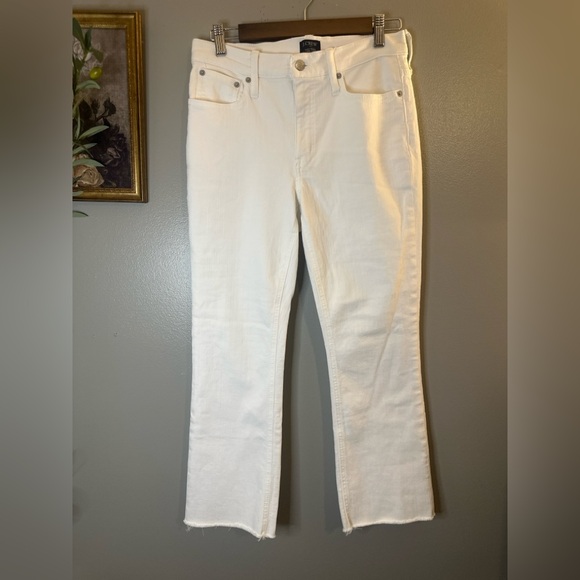 J.Crew Mid Rise Flare Crop Jeans White Raw Hem Size 28 Coastal Preppy - Picture 3 of 7